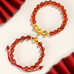 Buddha Stones Red Agate Black Onyx Bead Copper Year Of The Snake Fu Character Om Mani Padme Hum Happiness Bracelet