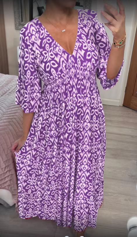 🔥Hot Sale 40% OFF - Free Shipping 💞Bohemian Casual Print V-neck Long Dress