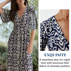 🔥LAST DAY SALE 60% OFF🌷Bohemian Casual Print V-neck Shirred Waist Long Dress