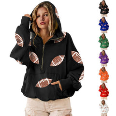 💕Hot sale 49% OFF💖Women's Game Day Football Sequin Zip Hoodie with Pocket