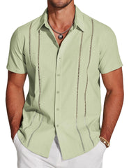 💥Last Day Special Sale 49% OFF👚Men's Cuba Guayabera Exquisite Hollow Embroidered Button Front Shirt