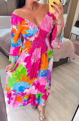 🔥2024 Hot Sale💃V-neck Floral Seaside Vacation Loose Dress