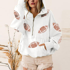 💕Hot sale 49% OFF💖Women's Game Day Football Sequin Zip Hoodie with Pocket