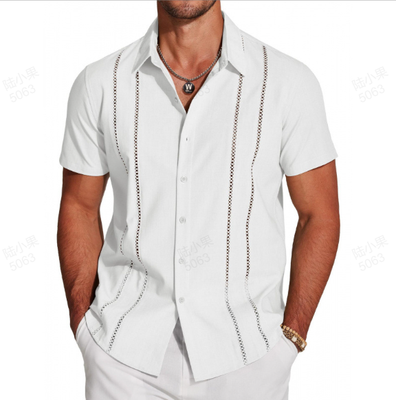 💥Last Day Special Sale 49% OFF👚Men's Cuba Guayabera Exquisite Hollow Embroidered Button Front Shirt