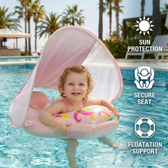 🎁Last Day Promotion 49% OFF🔥Baby Swim Float with Sun Canopy – Inflatable Infant Swimming Ring for Safe Water Fun