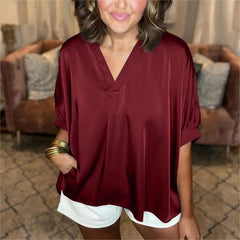 ⏰Don't miss your 48% off! 🔥Classic women's blouse in silk satin with a V-neckline and short sleeves
