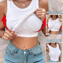 💖Last Day Special Price £13.99!!💖Ribbed Stretchy Tank Top with Shelf Bra
