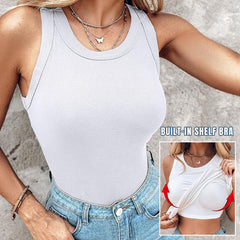 💖Last Day Special Price £13.99!!💖Ribbed Stretchy Tank Top with Shelf Bra