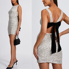 New Year Hot Sale - 50% OFF👗Stylish Sexy Sequins Backless Bowknot Dress