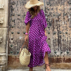 🌸Big price reduction🌸Women's Elegant Puff Sleeve Floral Boho Maxi Dress