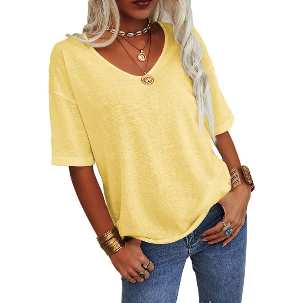 ⏳Time-Limited Special⏰Women's Solid Color V-Neck T-shirt