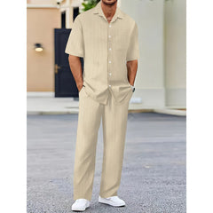🌼HOT SALE 50% OFF🌼 Fliwos Men's Collared Top & Drawstring Pants Set
