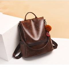 Women's Large Capacity Soft Leather Casual Backpack