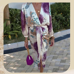 🔥HOT SALE 50% OFF✨Women’s Elegant Watercolor Two-Piece Wrap Dress Set