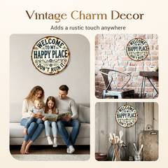 ⏰️Last Day For Free Shipping⌛️Vintage "Happy Place" Metal Sign