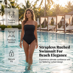 ⏰️Last Day For Free Shipping⌛️Women's Strapless Ruched One-Piece Swimsuit