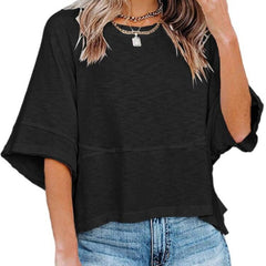 💥Last Day Special Sale 49% OFF👚Women's Solid Color Splicing Loose Five Points Flare Sleeve T-Shirt
