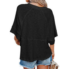 💥Last Day Special Sale 49% OFF👚Women's Solid Color Splicing Loose Five Points Flare Sleeve T-Shirt