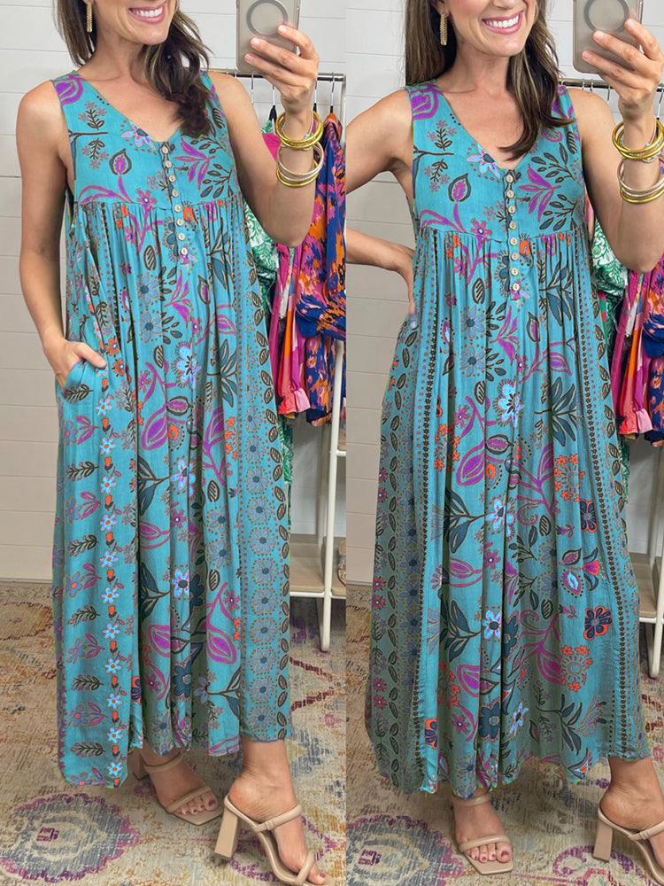 🎁Vintage floral print loose sleeveless jumpsuit✨FREE SHIPPING