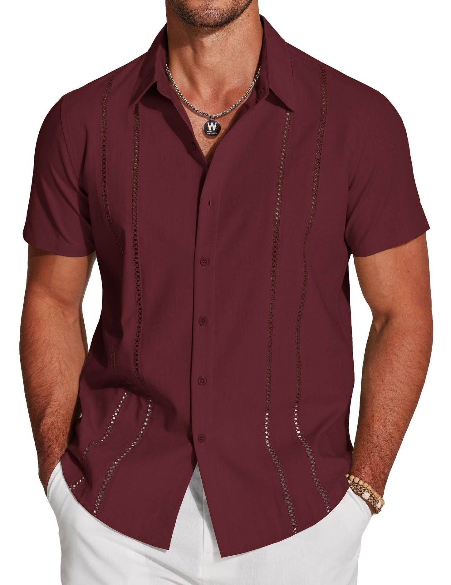 💥Last Day Special Sale 49% OFF👚Men's Cuba Guayabera Exquisite Hollow Embroidered Button Front Shirt