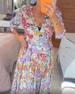 💃Casual floral print V-neck waist wrap long dress