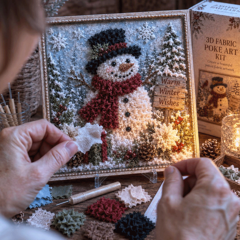 🎁 3D Christmas Fabric Poke Art Kit🎄 Handmade Fabric Poke Art Kit🎅 Vintage Holiday Handmade Decoration, DIY Christmas Craft Kit for Adults & Beginner