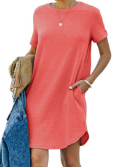 🌈2024 Women's Casual Short Sleeve T Shirt Dress Basic Dresses with Pockets