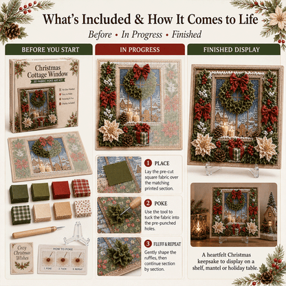 🎁 3D Christmas Fabric Poke Art Kit🎄 Handmade Fabric Poke Art Kit🎅 Vintage Holiday Handmade Decoration, DIY Christmas Craft Kit for Adults & Beginner