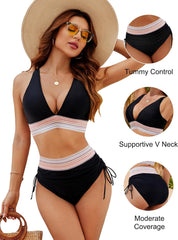 🔥Summer Sale 49% OFF💥👙High Waisted Tummy Control Color Block Bikini Sets