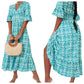 🔥LAST DAY SALE 60% OFF🌷Bohemian Casual Print V-neck Shirred Waist Long Dress