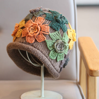 🎀Gradient Colored Flower Handmade Knitted Pile Hat