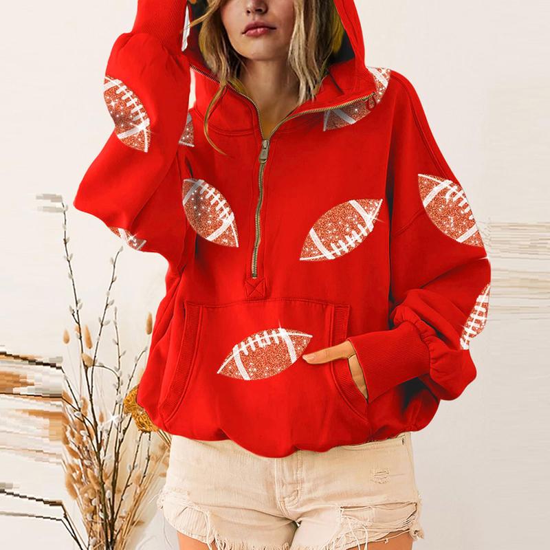 💕Hot sale 49% OFF💖Women's Game Day Football Sequin Zip Hoodie with Pocket