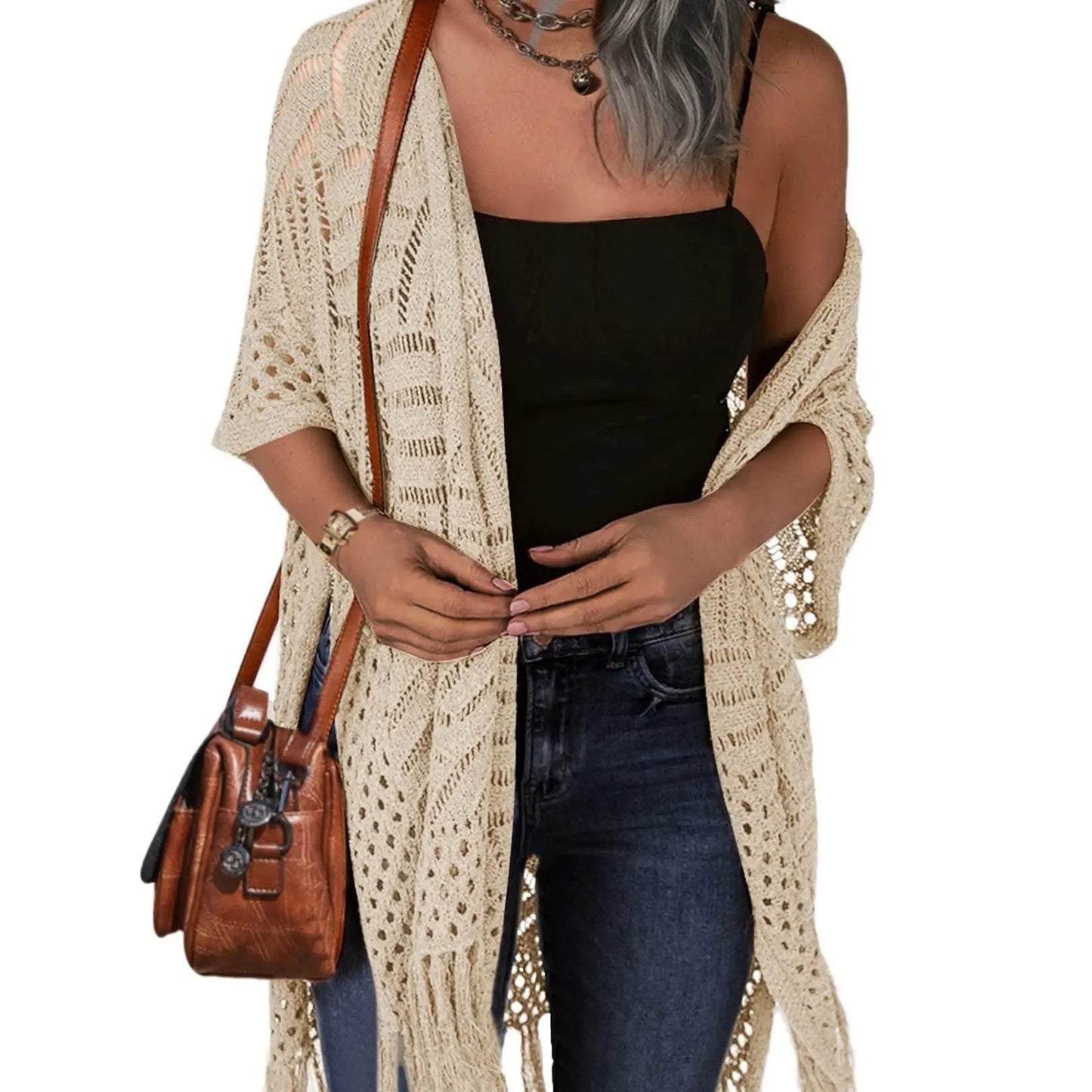 💥Buy 2 Get Free Shipping 😍Women’s Oversized Knit Cardigan – Lightweight Crochet Tassel Kimono for Spring & Summer 🌸