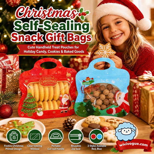 🎅LAST DAY SALE 50% OFF!!🎁Easy Fill, Easy Seal🎄 Festive Self-Seal Treat Bags – Santa & Snowman Print | Resealable, Food-Safe & Perfect for Cookies, Chocolates & Little Gifts⛄