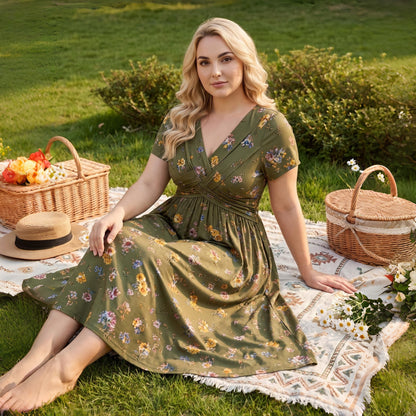 🌸LAST DAY SPECIAL PRICE!!🌸Women's V-Neck Floral Print Dress with Twist Waist