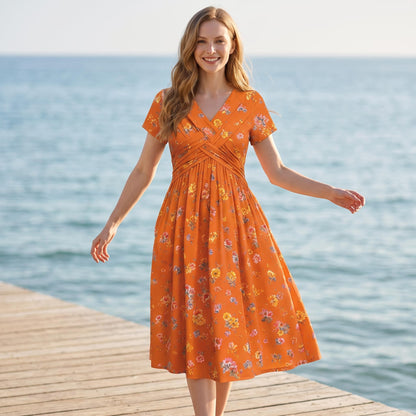 🌸LAST DAY SPECIAL PRICE!!🌸Women's V-Neck Floral Print Dress with Twist Waist