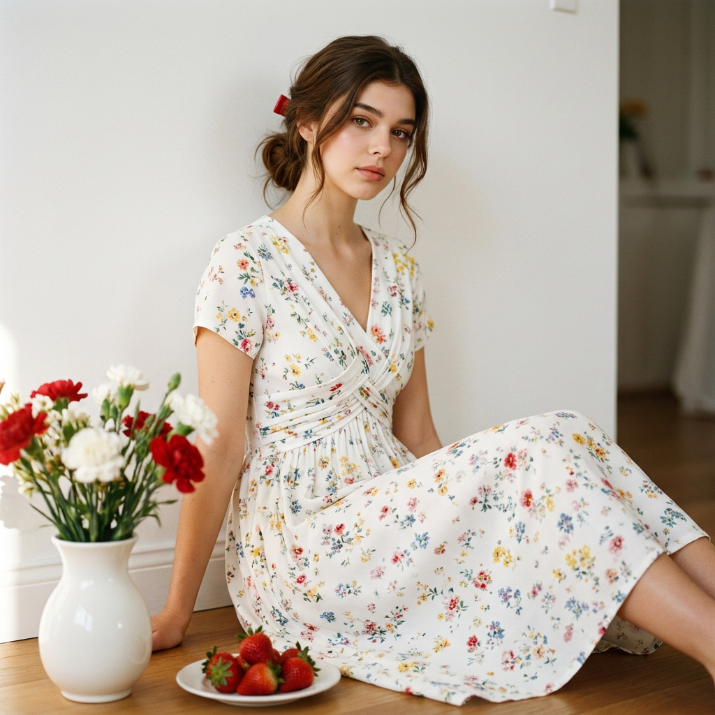 🌸LAST DAY SPECIAL PRICE!!🌸Women's V-Neck Floral Print Dress with Twist Waist