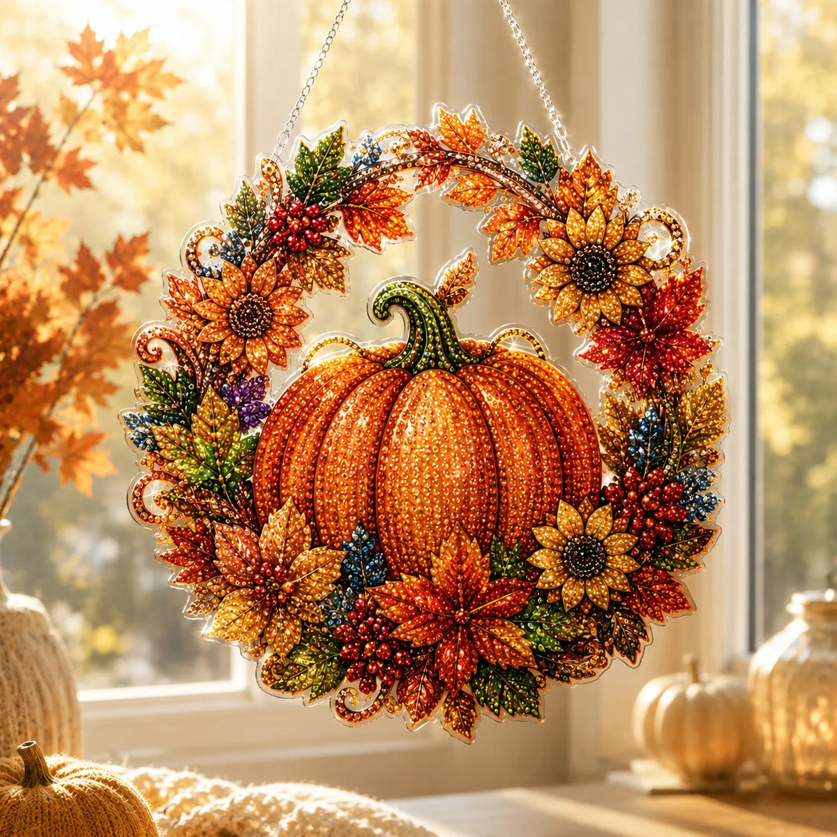 🎁Last Day Promotion 49% OFF🔥✨Autumn Harvest Pumpkin Diamond Art Hanging Ornament Kit