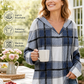🍂Women's Plaid V Neck Hooded Tunic, Long Sleeve Drawstring Casual Fall Top with Curved Hem