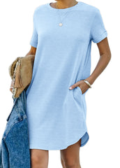🌈2024 Women's Casual Short Sleeve T Shirt Dress Basic Dresses with Pockets