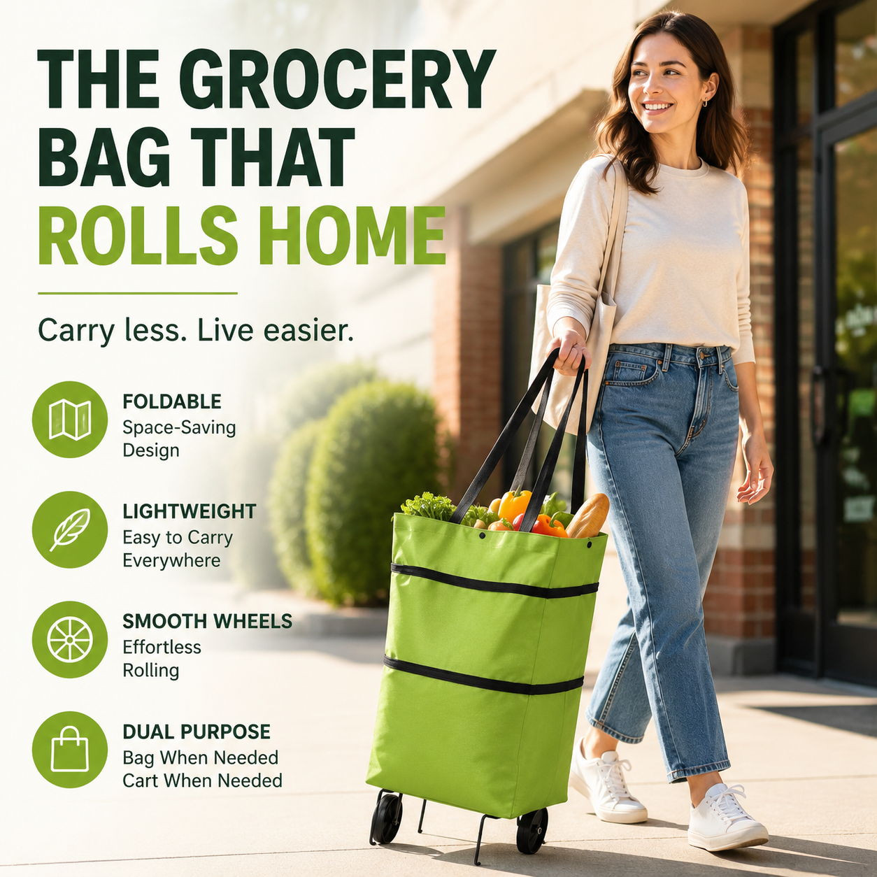 🌸LAST DAY SPECIAL PRICE!!🌸🛒 Foldable Grocery Cart Bag – The Rolling Shopping Bag That Saves Your Back