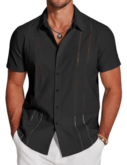 💥Last Day Special Sale 49% OFF👚Men's Cuba Guayabera Exquisite Hollow Embroidered Button Front Shirt