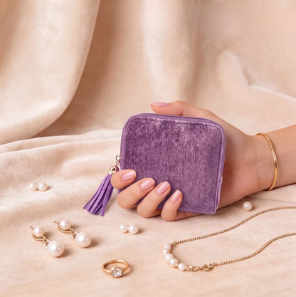 💎 Mini Travel Jewellery Pouch, Portable Velvet Jewellery Organiser Bag with Zipper & Tassel