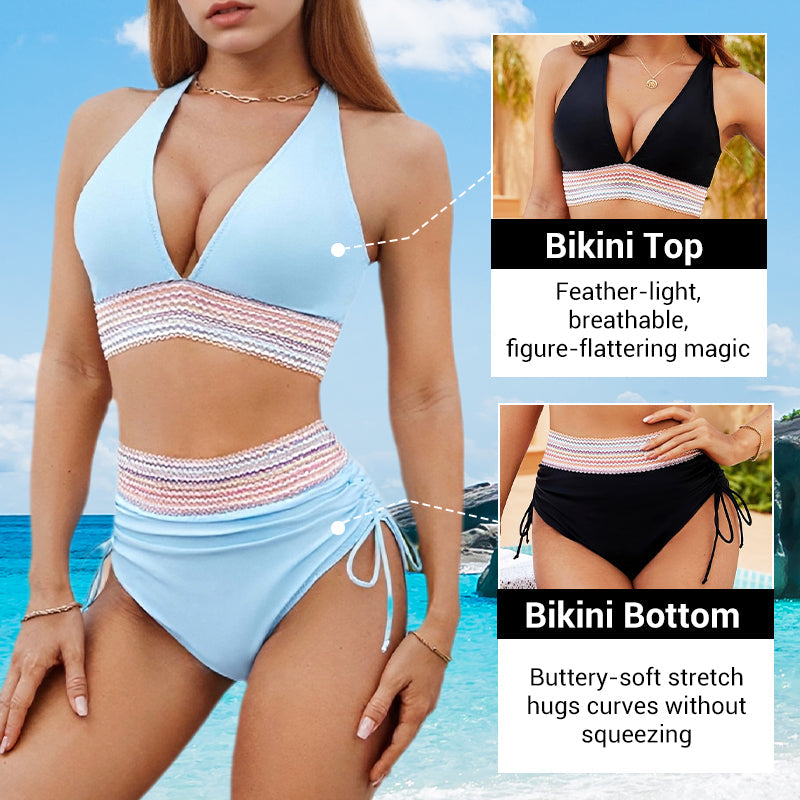 💥Last Day Sale 49% OFF👙High Waisted Tummy Control Color Block Bikini Sets 2