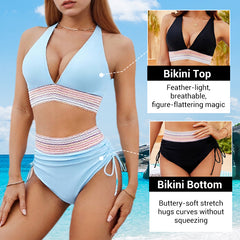 💥Last Day Sale 49% OFF👙High Waisted Tummy Control Color Block Bikini Sets 2