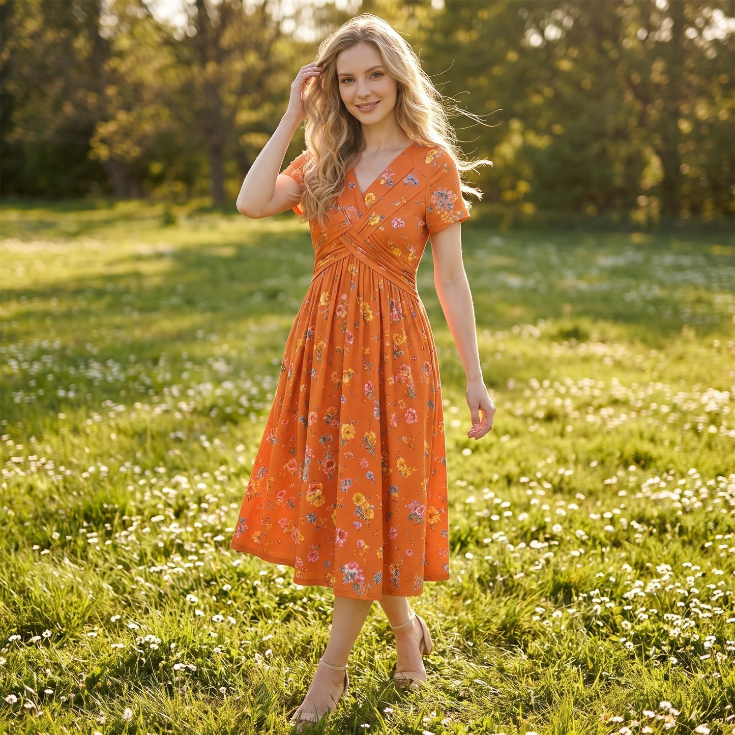 🌸LAST DAY SPECIAL PRICE!!🌸Women's V-Neck Floral Print Dress with Twist Waist