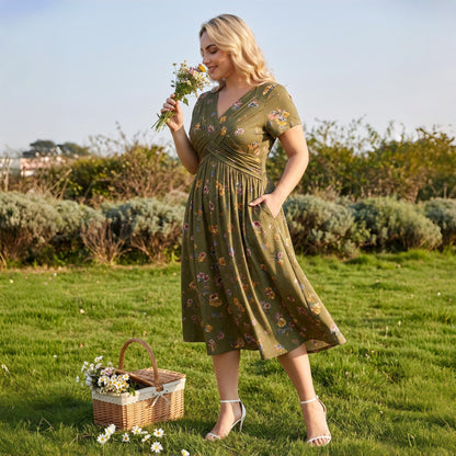 🌸LAST DAY SPECIAL PRICE!!🌸Women's V-Neck Floral Print Dress with Twist Waist