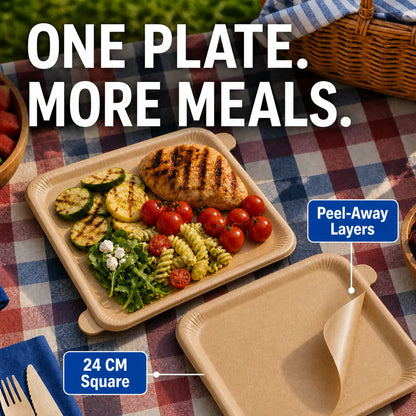 🍟BUY 2 GET 1 FREE + 50% OFF! ♻️Peel-Away Disposable Dinner Plates – 24 CM Square Layered Paper Tray Set