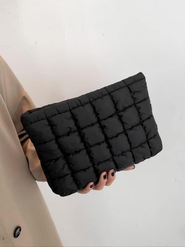 🔥 Solid Color Quilted Clutch – Large Capacity Travel Storage Bag