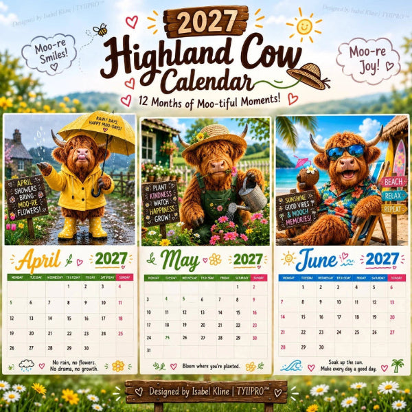 🎁Last Day Promotion 49% OFF🔥2027 Funny Highland Cow Wall Calendar | A4 Hanging Calendar | Designed by Isabel Kline